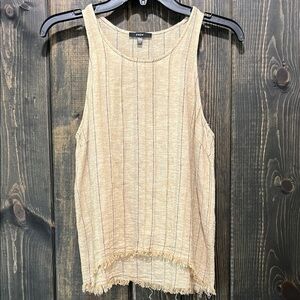 Anthropologie Drew Fringe Tank Top XS Linen Burlap Teagan Striped Tan Boho‎ Chic